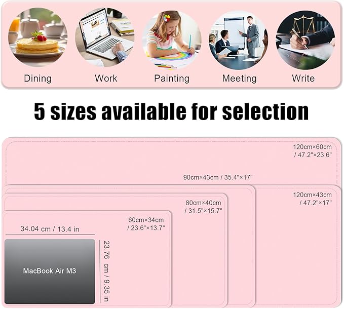 Large Desk Pad 35.4" x 17", Non-Slip Desk Mat with PU Leather & Natural Cork, Waterproof Writing Desk Natural Cork, Computer Mat Desk Protector for Office Home, Pink