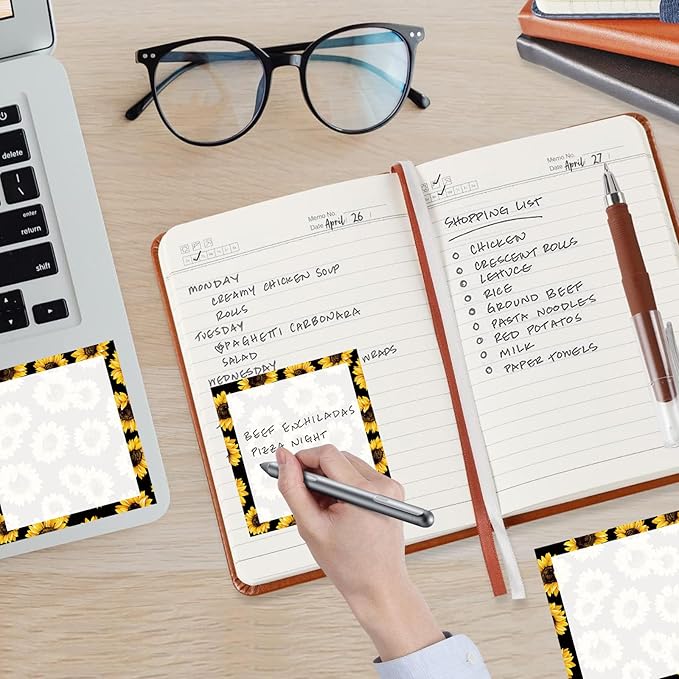 Sticky Notes, 2 Pads, 3x3 inches, Cute Colorful Fun Self-Stick Note Pads, Easy Post, Strong Adhesive Notepad Yellow Black Sunflowers