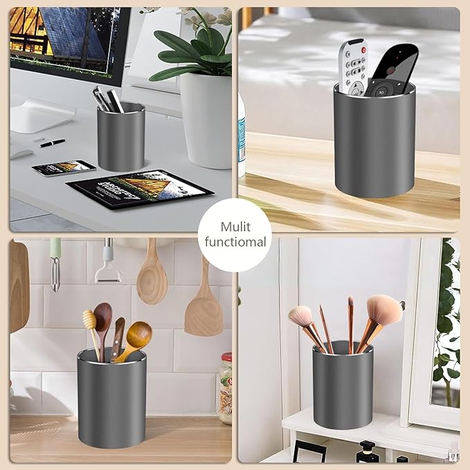 Pen holder, aluminum alloy waterproof pen holder, desktop simple and modern minimalist, multifunctional office supplies for families, kids and schools Grey