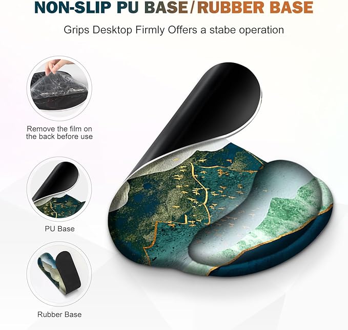 Gaming Mouse Pad, Large Desk Mat, Cute Desk Pad Protector, 4in1 XXL Mousepad +Keyboard Wrist Rest+Mouse Wrist Rest+Coaster Set with Ergonomic Desk Pad for Home Office Table Computer Green Mountain