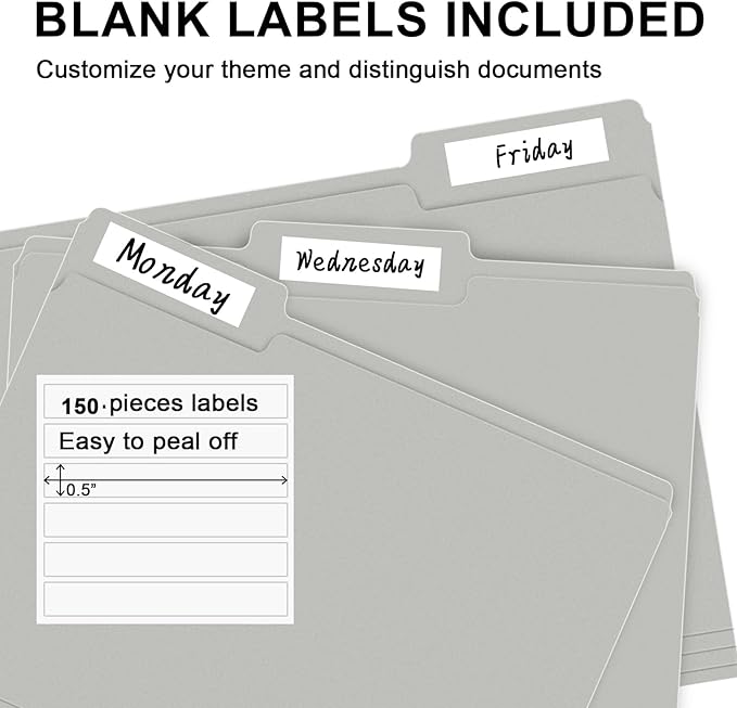 File Folder, RAZCC 150 Pack 1/3 Cut Tab File Folders Letter Size, Grey, Folders with Tab, Great for Organizing and Easy File Storage