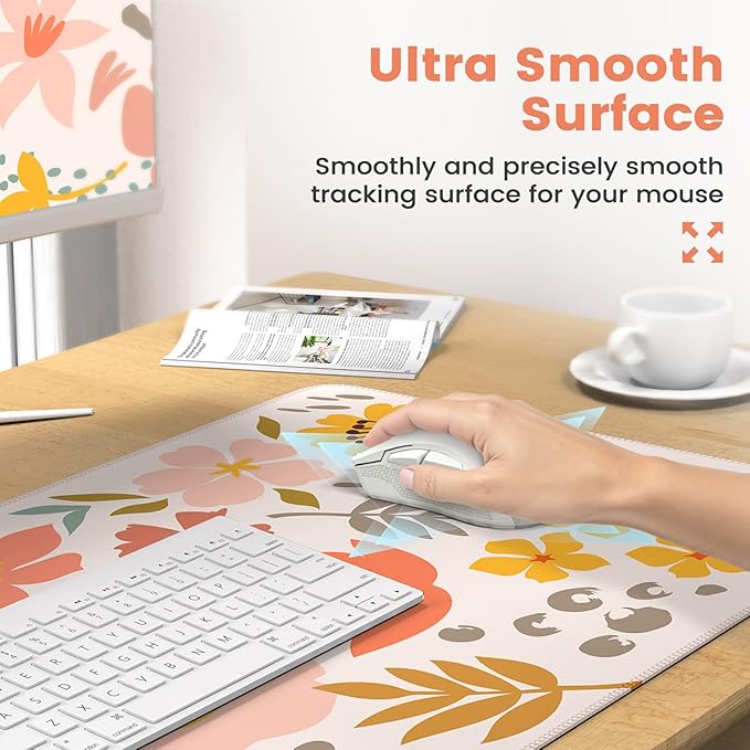 iCasso Desk Cover Mat, 4in1 Floral Large Mouse Pad with Wrist Rest, Desk Matt for Desktop, Anti-Slip XXL Big Computer Ergonomic Mousepad with Wrist Support for Keyboard and Mouse (Colorful)
