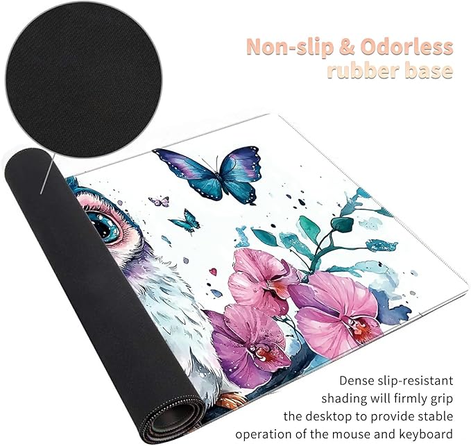 Desk Mat Large Gaming Mouse Pad (31.5x11.8 inch) with Stitched Edges, XL Mouse Pad +Coaster, Extended Mouse Mat Keybroad Mousepad Non-Slip Rubber for Gamer Men Women, Blue Owl