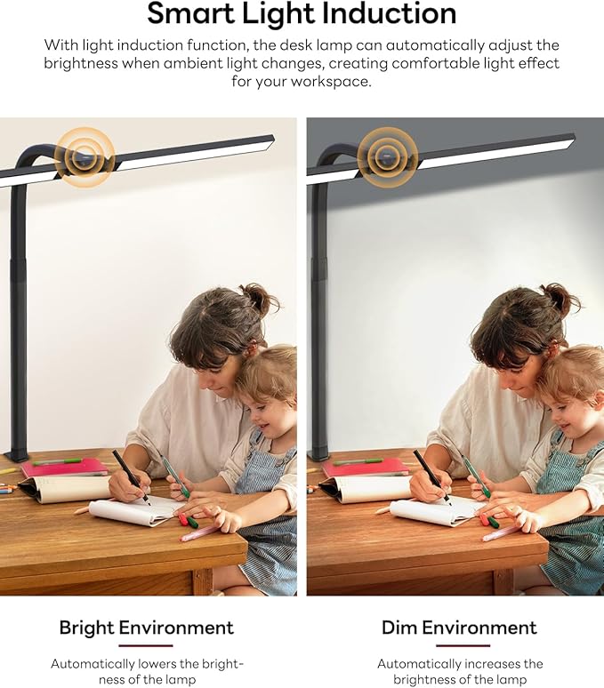 LED Desk Lamp for Home Office, Eye-Caring Desk Light with Clamp, Stepless Dimming 24W Double Head Architect Task Lamp with Remote Control, Flexible Gooseneck, for Working, Studying, Reading, Drafting