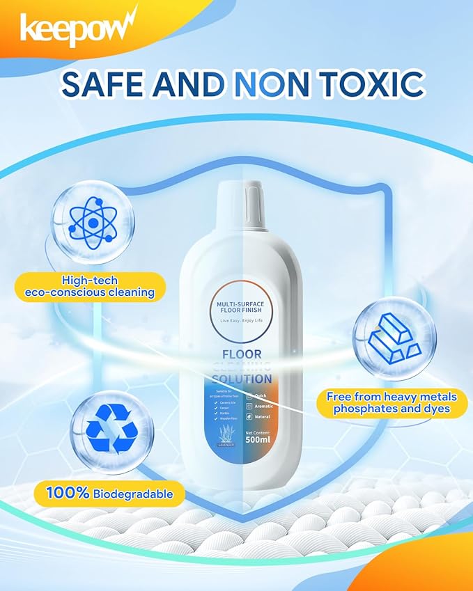 KEEPOW Multi-Surface Floor Cleaner Solution Compatible with Tineco/Roborock Vacuum Mop, Deep Cleans for All Robot Vacuums with Mopping and Cordless Wet/Dry Vacuum Mop Cleaner (Lavender 2 Bottle)