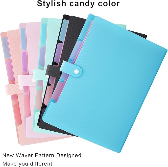 NAFY Colorful Expanding File Folder, 5 Pockets Folder with Colored Labels Portable Weave Pattern Accordion File Folder A4 Letter Size Project Organizer Document Folder for Office School (Blue)