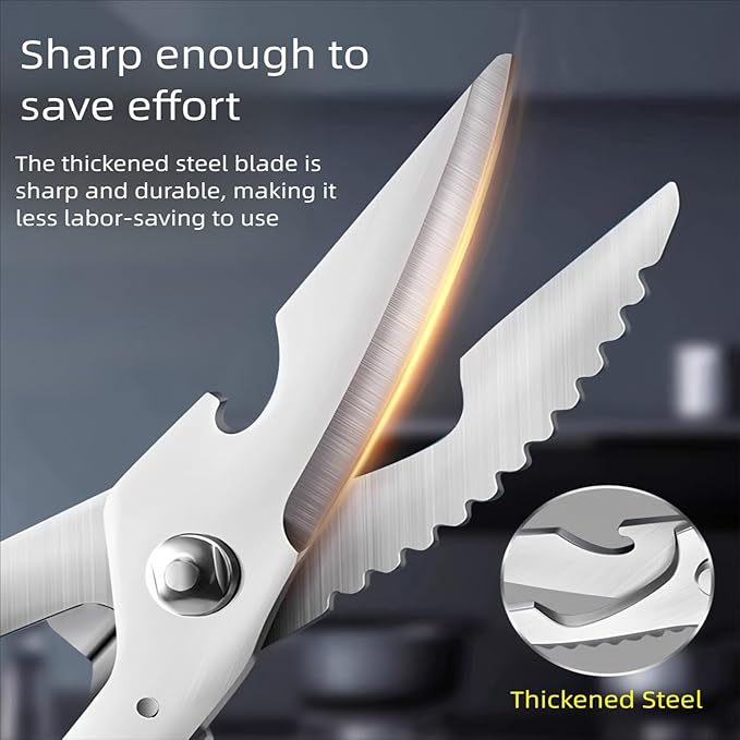 Kitchen Scissors Stainless Steel Shear, Safety Lock, Sharp Heavy Duty Poultry Shears for Food, Chicken Bones, Turkey, Dishwasher Safe, 9.33 Inch, Black