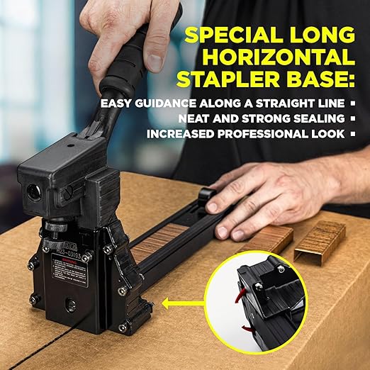 IDL Packaging HDCS-19-32 Heavy-Duty Manual Box Stapler for 1 1/4" (32 mm) Crown Staples - 3 Adjustable Depth Positions - Industrial Cardboard Stapler for Boxes and Carton Closing