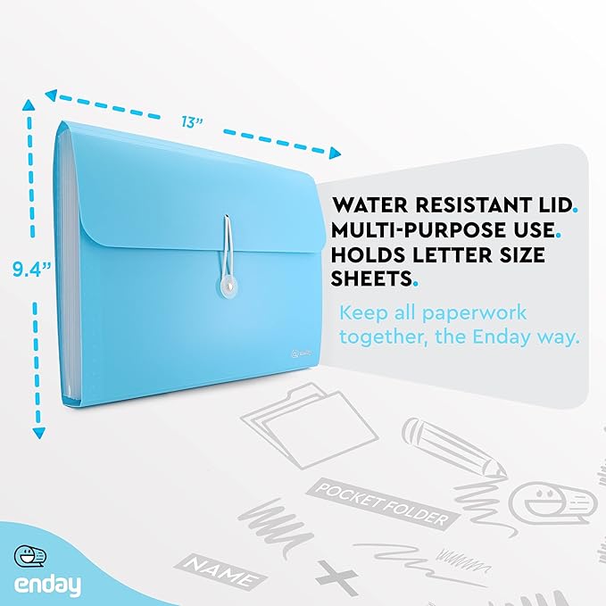 Accordion File Organizer 13 Pocket Expanding File Folder with Labels, Accordion File Organizer Letter Size Letter A4 Paper for Receipts, Bills and Documents 13" x 9.5” –by Enday