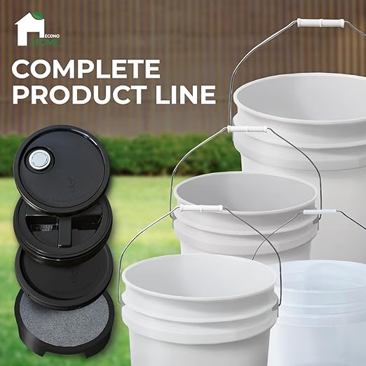 5-Gallon White Bucket Pail with Spout Lid, Metal Handles with Plastic Grip for Easy Carrying, Easy Stack and Store, Heavy-Duty Extra Durable, Food Grade, BPA Free - 2 Pack