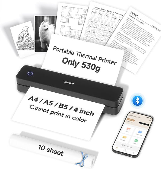 iDPRT MT610 Portable Thermal Printer, Mobile-Travel-Printers, Inkless-Wireless-Small-Printer for Home Use, Office, Vehicles, Bluetooth Printers Supports 8.5" x 11" US Letter & A4 & A5 Size