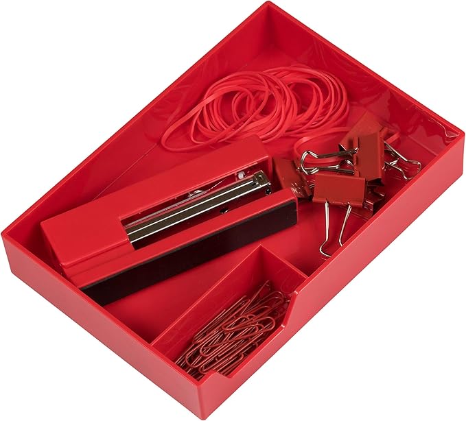 JAM Paper Stackable Half Desk Trays - Red - Office & Desk Supply Organizer Top Tray - Sold Individually