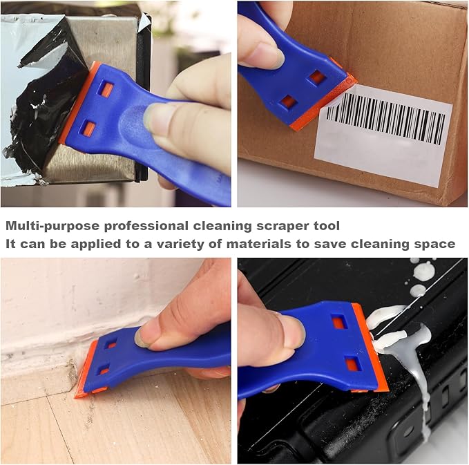 JVSEYTE 4 PCS Plastic Razor Blade Scraper and 120 PCS Plastic Razor Blades, Cleaning Scraper Tool for Remover, Adhesive, Stickers, Decals, Glass, Labels, Cars Windows