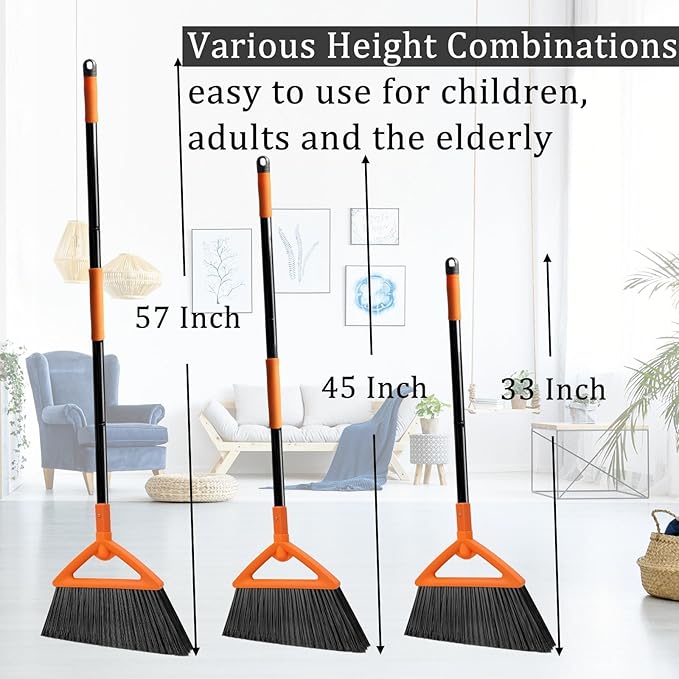 SZJYHQY 4 PCS Outdoor Indoor Broom, Brooms for Sweeeping Indoor, Heavy-Duty Kitchen Broom with Long Pole, Angle Broom Orange for Garages Restaurant Courtyard Office Slidewalk Lobby Sweep Dust