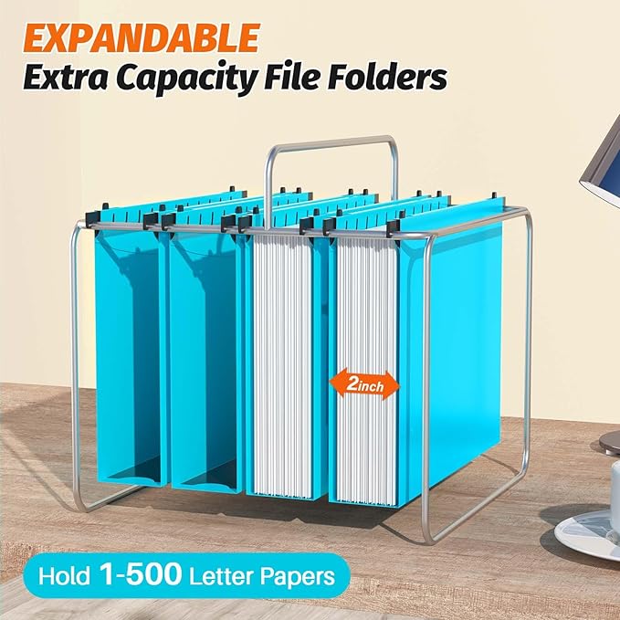 Extra Capacity Plastic Hanging File Folders,12 Pack Reinforced Hang Folders,Heavy Duty 2 Inch Expansion,Plastic Filing Cabinet Folders,Letter Size,Designed for Bulk Files, Medical Charts,Blue