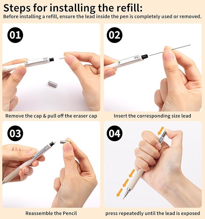 Mechanical Pencil Set with Case, 4PCS 0.7mm Art Mechanical Pencils + 40PCS HB Lead Refills + 40PCS 2B Lead Refills + 3PCS Erasers+ 1PCS Case, Drawing Mechanical Pencils for Writing, Sketching