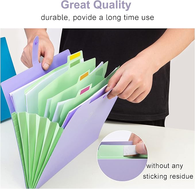 Forvencer Accordion File Organizer, Letter Size, 5 Pocket Expanding File Folder, Cute File Folder with Labels, Portable File Organizer for School Office Supplies, Folders for Documents, Purple