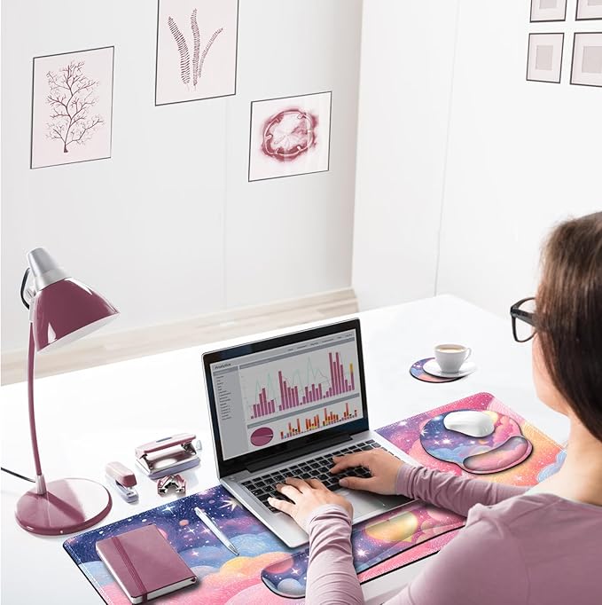 ARTSO Desk Mat Combo, Large Mouse Pad with Wrist Rest, Keyboard Wrist Support Desk Pad, Ergonomic Mousepad with Non-Slip Base for Home Office Game, Colorful Clouds