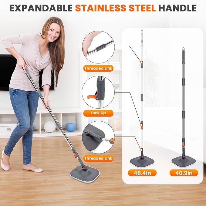Chabatree Mop and Bucket Set，Spin Mop and Bucket Set with Separate Dirty and Clean Water，2 Replaceable Mop Pads，Deep-Cleaning Mops for Floors, Versatile Mops for Walls
