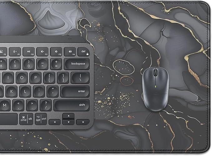 Dark Marble Desk Pad Mouse Pad,Large XL Retro Mouse Mat with Stitched Edges,Non-Slip Rubber Base Mousepad for Office PC Keyboard Laptop and Home Work Desk Mat(27.5X11.8 in)