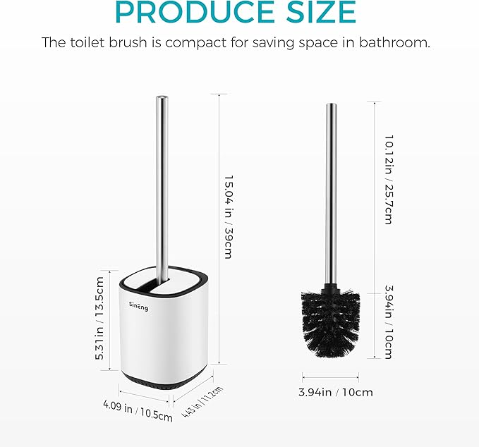 Toilet Brush and Holder Set Toilet Bowl Brush Stainless Steel Automatic Open lid Toilet Bowl Cleaner Brush with Durable Bristle Head Toilet Cleaning Brush for Bathroom (White, 1 Pack)