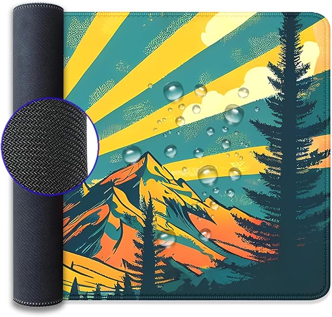 Sun Rays Mountains Forest Desk Pad Mouse Pad,Large Gaming Mouse Mat with Stitched Edges,Non-Slip Waterproof Rubber Base Mousepad for Office Work Home Desk Mat(27.5X11.8 in)