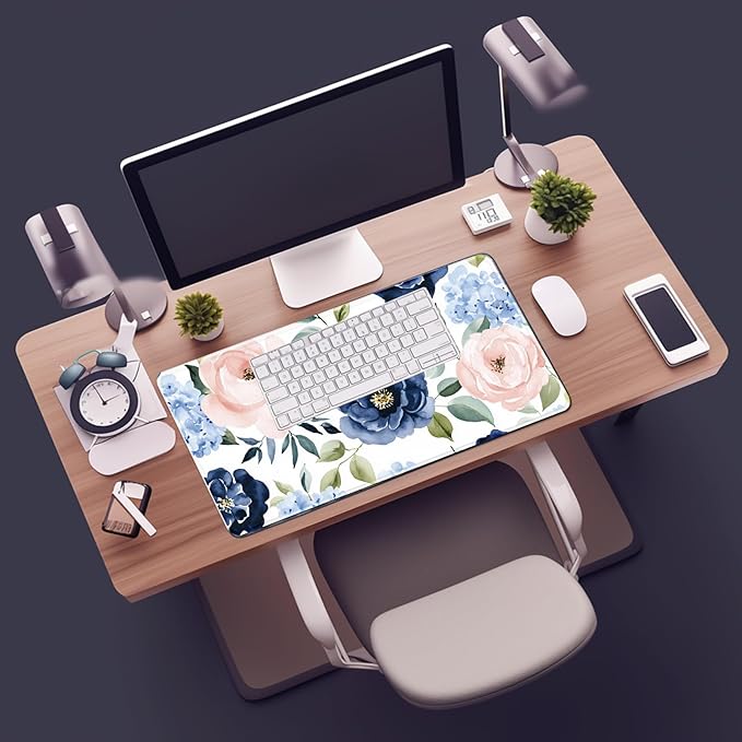 Floral Large Desk Mat 31.5 x 15.7 inch, Waterproof Extended Gaming Mousepad XXL, Aesthetic Flowers Desktop Mat, Non-Slip Keyboard and Laptop Pad, Computer Writing Mat for Home Office Accessories