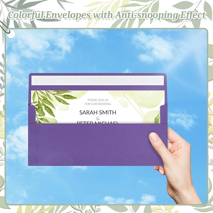 50 Pcs Purple #10 Business Envelopes, Self Seal Standard Envelopes, Windowless Business Mailing Envelopes for Office, Checks, Letters, Invoices, Statements, Wedding, 4-1/8 x 9-1/2 inch