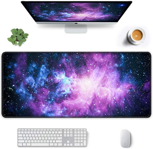 Auhoahsil Large Gaming Mouse Pad, Galaxy Theme XXL 35.4 x 15.7 in Desk Pad Stitched Non-Slip Rubber Long Computer Mousepad Thin Extended Full Size Desk Mat for Desktop, Laptop, Wireless Mice, Purple