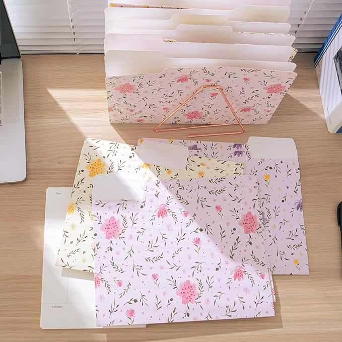 Y YOMA 12 Pack Decorative File Folders Letter Size File Folder with 1/3-Cut Tab Cute Pretty Colored Heavyweight Filing Folder File Organizers for Office School Home Desktop, Flower Design