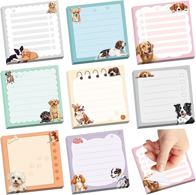 600Pcs Cute Dog Sticky Notes, Cartoon Dog Animal Sticky Notes Kawaii Self-Stick Memo Pads for Dog Lover Office Home School Supplies