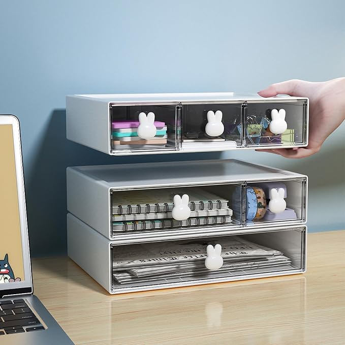 Marbrasse Desk Organizer with 6 Drawers, 3 Tier Stackable Storage Drawers Plastic Makeup Storage, Office Organizers and Storage, Desk Storage Box for Office, School, Home