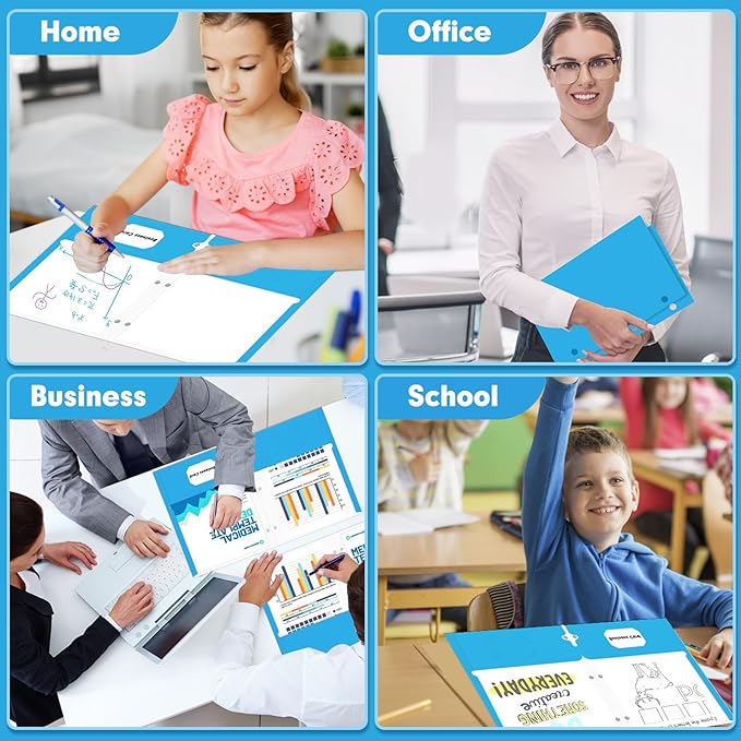 Two Pocket Portfolio Folders, PANDRI 60 Pack 3 Hole Punched 2 Pocket Folders for 3 Ring Binder, Letter Size Paper File Folder for School Office Home Business, Lightblue