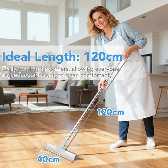 DrDirt Floor Squeegee 120cm/47in Silicone Magic Broom with Microfiber Mpo Indoor Water and Dust Remover Glass Wiper Quick Drying