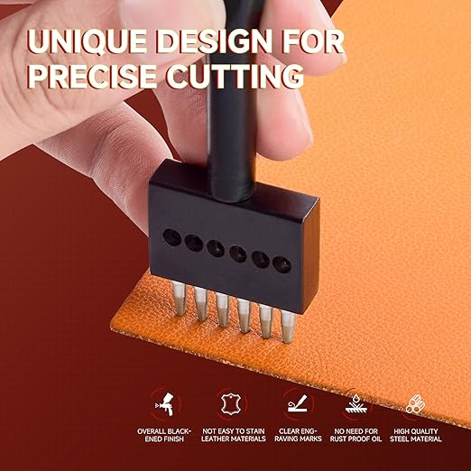 Leather Hole Punch Tool Set, 2/4/6 Prongs, Round Hole Chisel Kit, Professional Leathercraft Tools (4mm)