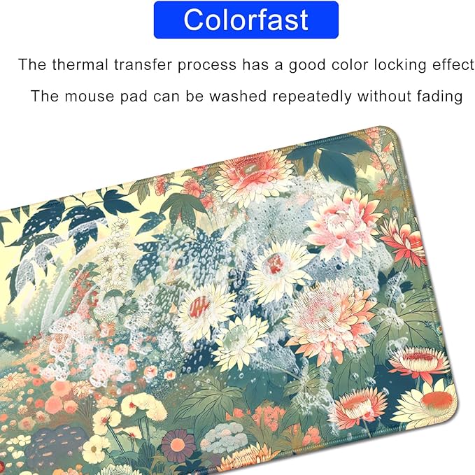 Floral Mous Pad Desk Mat,Large Aesthetic Mouse Pad Desk Pad Desktop Mat,Desk Mat for Keyboard and Mouse,Big Mousepad with Stitched Edges Non-Slip Rubber Base for Computer Office Home