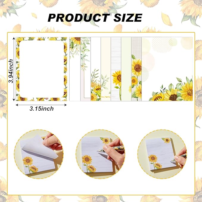Sabary 9 Pads Cute Sticky Notes Animal Sticky Note Pads 3.15 x 3.94 Inches Colored Adhesive Memo Reminder Decor for Journal School Office Gifts(Sunflower)