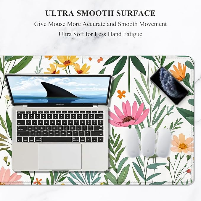 Auhoahsil Desk Mat, Ultra Large Mouse Pad, XXL Gaming Mousepad, Pretty Desk Pad, Big Extended Full Size Desktop Desk Matt for Keyboard, Laptop & Computer, 35.5 x 15.7 in, Tropical Plant