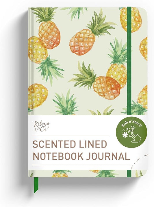 Rileys & Co Notebook Journal for Writing 8 x 6 Inches, Hardcover Daily Journaling Diary - 240 Lined Pages - Compact Notebook for Women, Men, Kids, Work and Travel (Scented Pineapple)