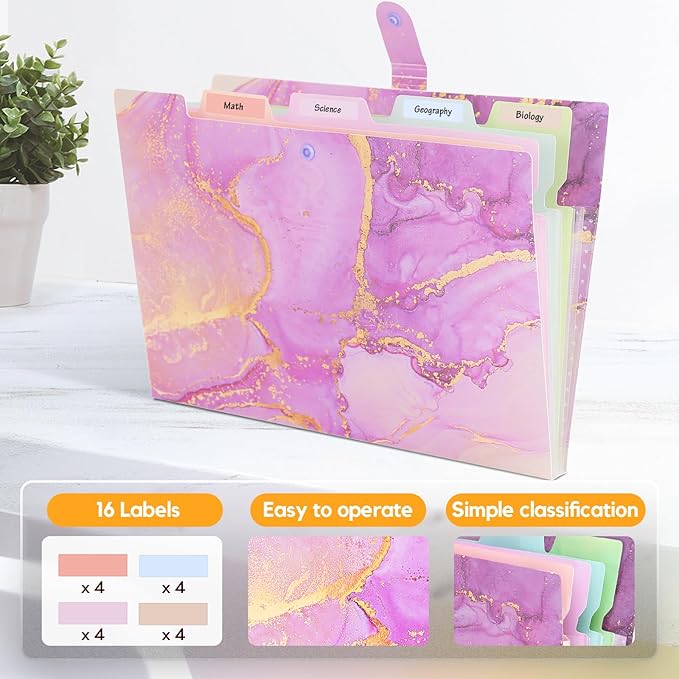 Expanding File Folder,Folders for Important Documents Organizer,Accordion File Organizer,Aesthetic Folders for School Students,5 Pockets File Folder for Home Bills,Pack of 2(Pink+Purple)