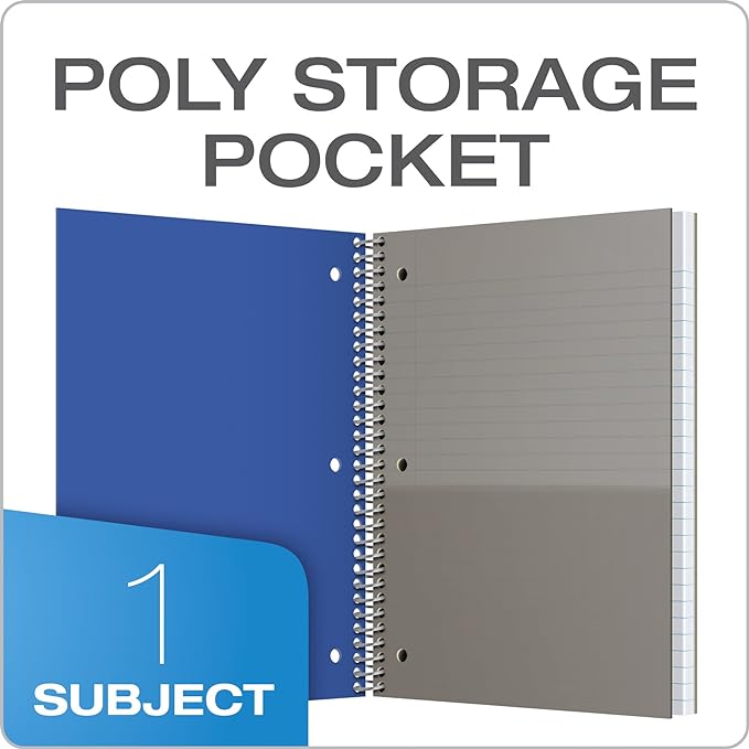 Oxford Spiral Notebooks, 1 Subject, College Ruled Paper, Durable Plastic Cover, 100 Sheets, Divider Pocket, 3 per Pack (10390), Red, Black and Blue