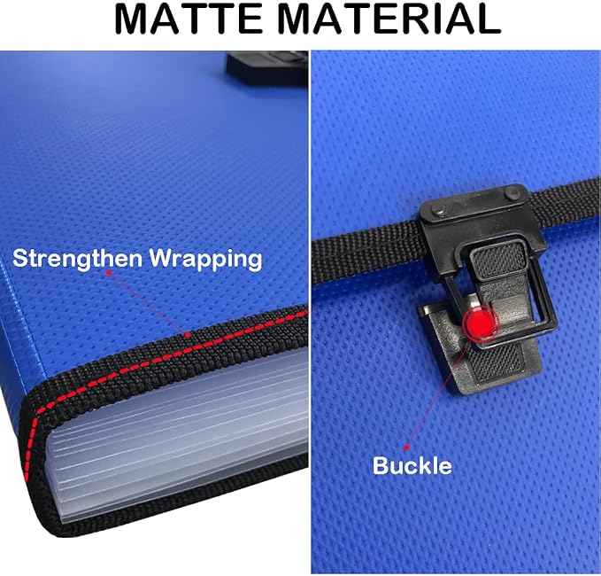 Extra Large Legal Size/Foolscap 12 Pockets Accordion File Organizer with Handle, TRANBO Portable Expanding File Folder, Expandable Plastic Document Organizer for Travel School Office - Blue