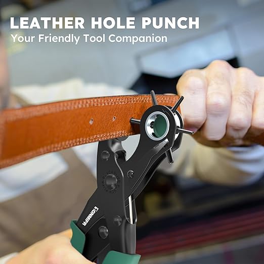 Professional Leather Hole Punch Plier - Tonmifr Heavy Duty 6 Sizes Belt & Watch Band Hole Puncher Tool, Leather Craft Tool for Belts, Handbags, Straps, Cardboard, Precision Ground Punches with Non-Sli