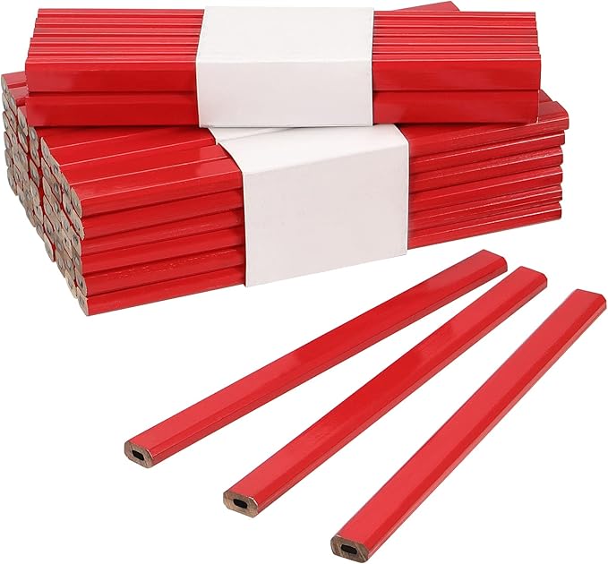 SINJEUN 144 Pieces 7 Inch Red Carpenter Pencils, Octagonal Flat Wooden Pencil, Professional Medium Hard Graphite Hard Carpenter Woodworking Marking Pencils