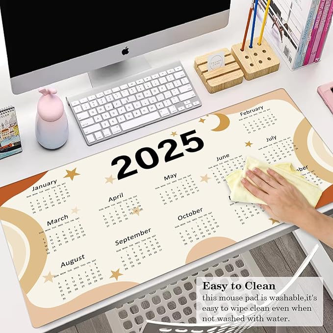 2025 Calendar Desk Pad Protector, Stitched Edges Mouse Pad, Large Office Desk Mat, Non-Slip Desk Blotter, Laptop Desk Pad, Desk Writing Pad for Office and Home (31.5" x 15.7 ")