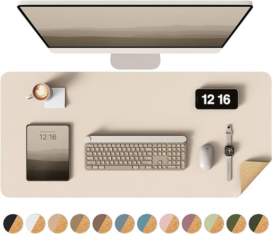 YSAGi Double-Sided Desk Pad, 31.5"x15.7" Leather Desk Mat, Eco Cork Desk Pad Protector,Large Mouse Pad,Waterproof Desk Blotter for Office/Home (Beige/Cork)