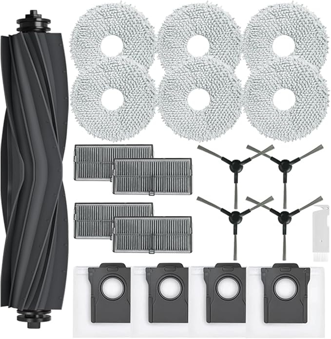 Cleptorize Accessories for Dreame L10s Ultra Gen 2/ L10s Pro Ultra Heat/ X30 Ultra, Replacement Parts for Mova E30 Ultra with 1 Main Brush, 4 Dust Bags, 6 Mop Pads, 4 HEPA Filter, 4 Side Brushes