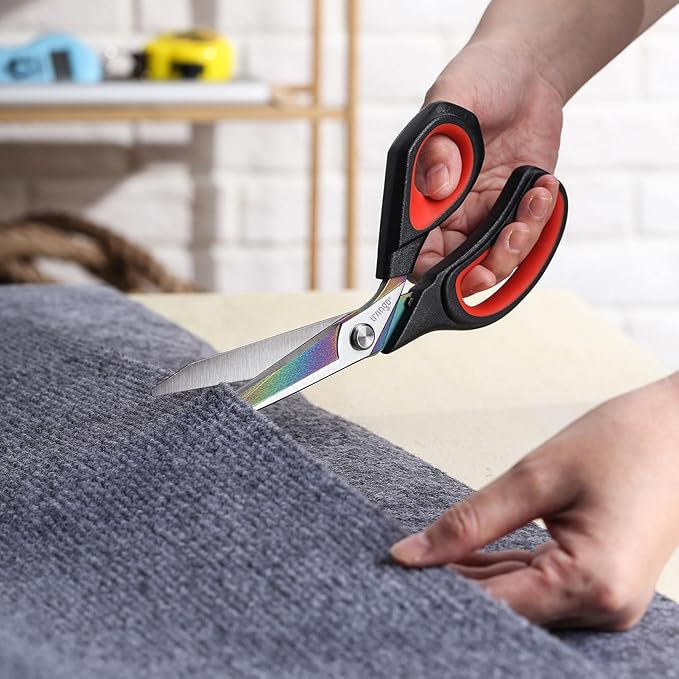 LIVINGO Fabric Scissors Heavy Duty - 9.5 Inches Professional Titanium Coated Forged Stainless Steel Sharp Bent Shears for Sewing Crafting Cutting Cloth, Felt, Leather, Paper