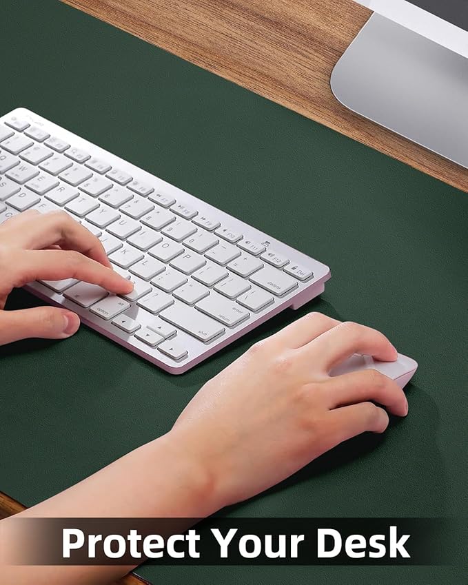 Leather Desk Pad Protector, Large Mat, Mouse Pad, Non-Slip PU Leather Blotter, Cover for Keyboard and Mouse, Office & Home (Dark Green, 48" x 17")