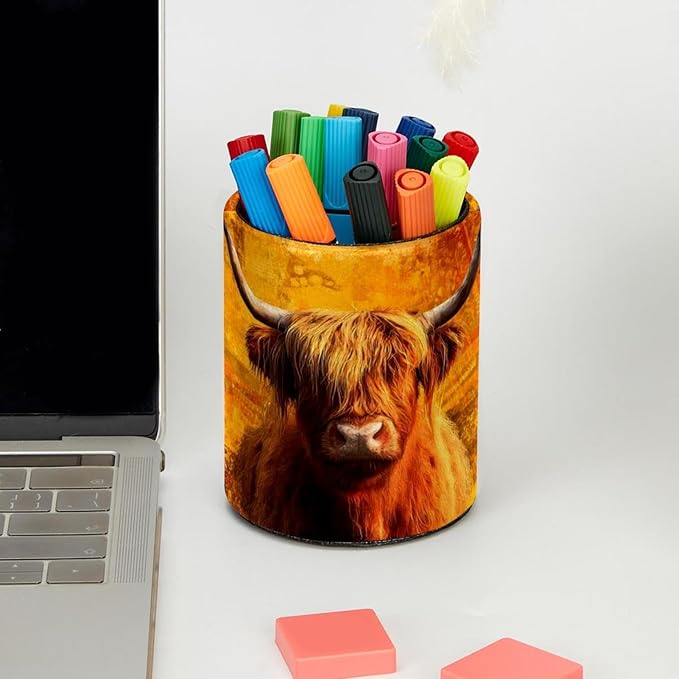 Watercolor Art Yak Circular Pen Holder, Pen Cup Makeup Brush Holder, Design for School, Home and Stationary Supplies (3.9 x 3.1 Inches)